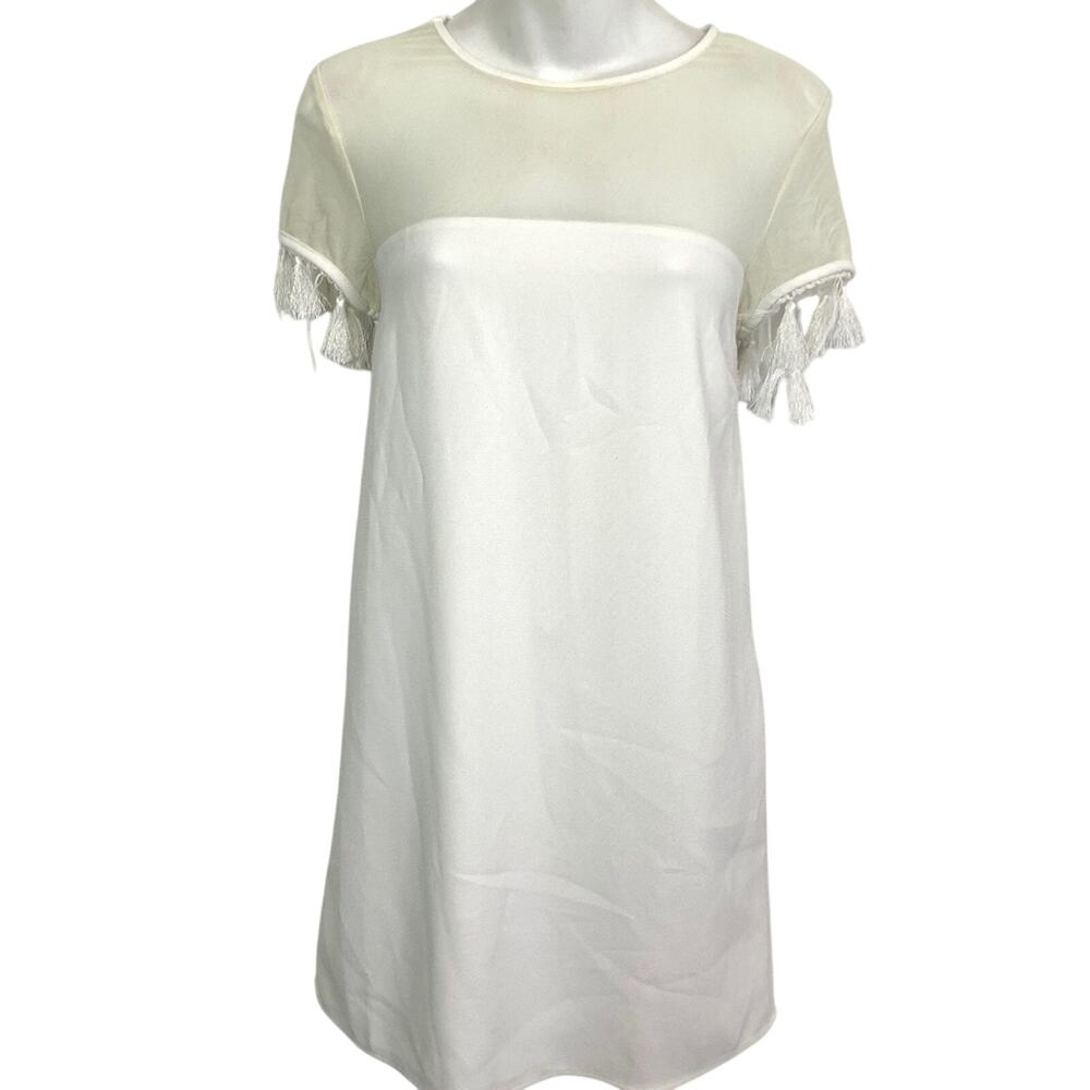 LULUS Off White Tassel Mesh Illusion Neck Dress S
